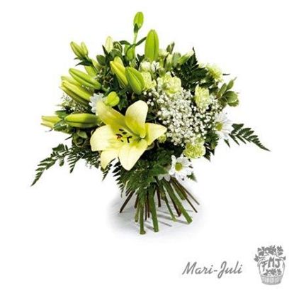 Ref.FMJ0038.Ramo de Flor Primaveral en tonos verdes y blancos.