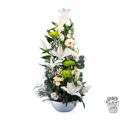 Ref.202101 Centro de flores blancas tonos verdad