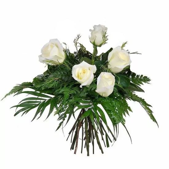Imagen de Ref.FMJ00101.Ramo 5 Rosas blancas de tallo 70 cm