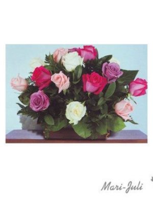 Ref.ESPV4C13.Centro de flores Inmaculada de 16 rosas variadas.