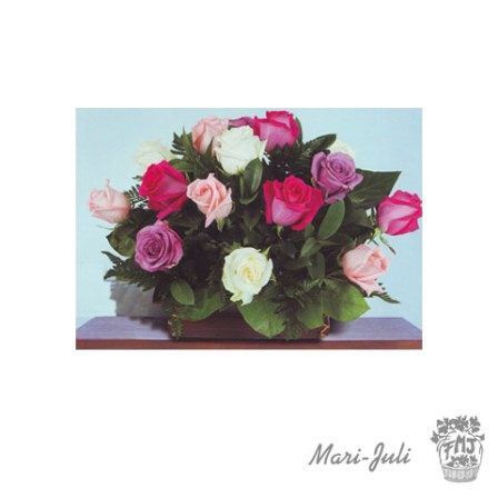 Ref.ESPV4C13.Centro de flores Inmaculada de 16 rosas variadas.