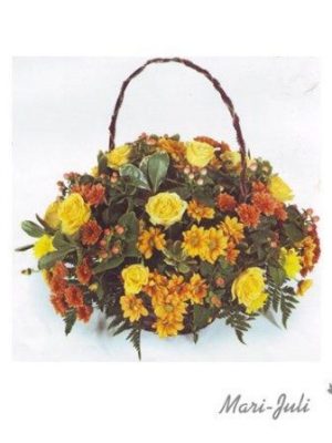 Ref.ES2ALE.Cesta flores variadas formal redonda en tono otoño.