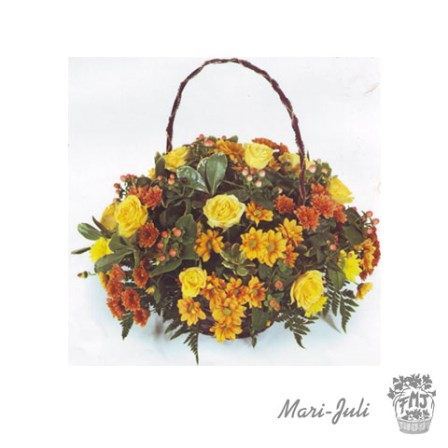 Ref.ES2ALE.Cesta flores variadas formal redonda en tono otoño.