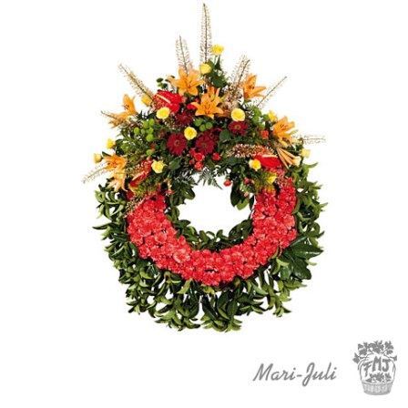 Ref.FMJ0001.Corona Convencional de un Cabecero en tonos rojos y amarillos.