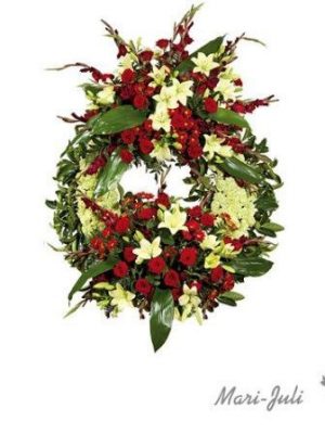 Ref.FMJ0007.Corona Especial de Doble Cabecero de Rosa y Lilium.