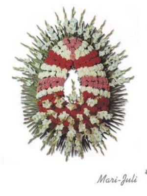 Ref.FMJ0092.Corona Funeraria con colores rojos y blancos y rosados .