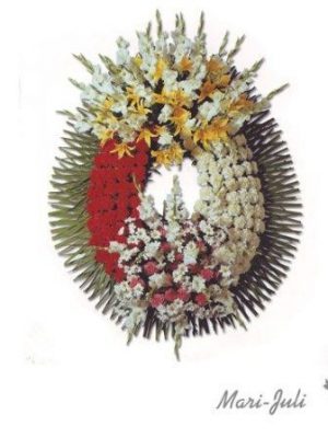 Ref.FMJ0093.Corona Funeraria con colores rojos y blancos y amarillos.