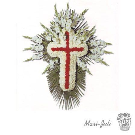 Ref.FMJ0031.Cruz Blanca con Adornos Rojos.