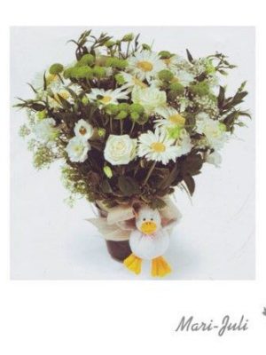 Ref.ES5AL.Centro de flores vertical blanco verde peluche Nacimientos.