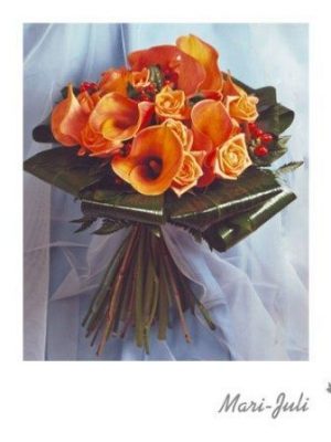Ref.FMJ0049.Ramo de Novia Calas en tonos anaranjados .