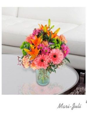 Ref.FMJ0037.Ramo de Flor Primaveral en diversos tonos muy coloridos.