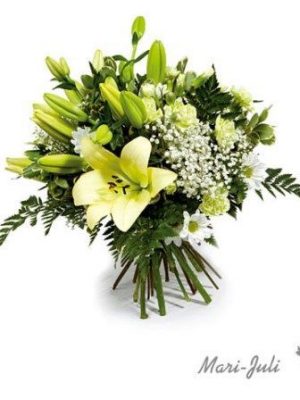 Ref.FMJ0038.Ramo de Flor Primaveral en tonos verdes y blancos.