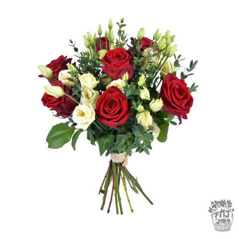 Ref.FMJ0128.Ramo de rosas rojas y lysianthus blanco.