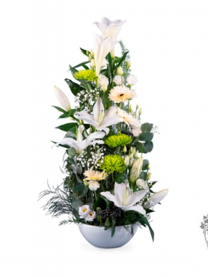 Ref.202101 Centro de flores blancas tonos verdad