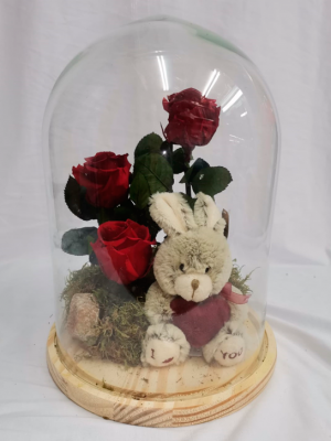 Ref.112510062021 Cúpula con tres Rosas y Peluche